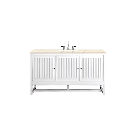 James Martin Vanities Athens 60in Single Vanity, Glossy White w/ 3 CM Eternal Marfil Top E645-V60S-GW-3EMR